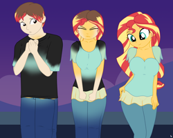 Size: 2146x1717 | Tagged: safe, artist:redpaladin, sunset shimmer, human, equestria girls, g4, clothes, dress, female, male, male to female, rule 63, smiling, transformation, transformation sequence, transgender transformation