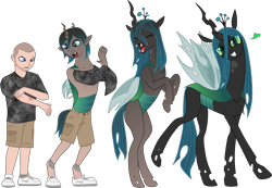 Size: 4752x3291 | Tagged: safe, artist:axiomtf, artist:redpaladin, queen chrysalis, changeling, changeling queen, human, g4, bite mark, high res, human to changeling, looking at you, simple background, slender, tall, thin, transformation, transformation sequence, transparent background