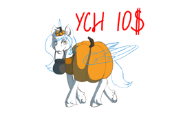 Size: 3508x2480 | Tagged: safe, artist:ardilya, oc, oc only, clothes, commission, costume, digital art, halloween, halloween costume, holiday, pumpkin, pumpkin costume, simple background, solo, trick or treat, white background, ych sketch, your character here