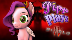 Size: 1920x1080 | Tagged: safe, artist:pika-robo, pipp petals, pegasus, pony, series:pipp plays, g4, g5, 3d, devil horns, diablo (series), diablo iv, fake horns, fake thumbnail, female, g5 to g4, gamer pipp, generation leap, horns, let's play, mare, smiling, source filmmaker, youtube thumbnail