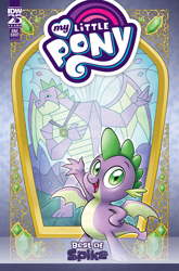 Size: 2063x3131 | Tagged: safe, artist:brenda hickey, idw, official comic, spike, dragon, series:best of my little pony, g4, official, comic cover, cover, cover art, cute, gigachad spike, high res, male, my little pony logo, older, older spike, solo, spikabetes, spread wings, winged spike, wings