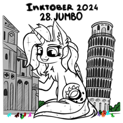 Size: 1000x1000 | Tagged: safe, artist:sunamoonmlp, derpibooru exclusive, oc, oc:sunamoon, alicorn, pony, g4, building, cute, female, horn, inktober, inktober 2024, italy, leaning tower of pisa, wings