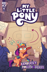 Size: 2063x3131 | Tagged: safe, artist:gigi dutreix, idw, official comic, sunny starscout, earth pony, pony, g5, kenbucky roller derby #4, my little pony: kenbucky roller derby, my little pony: tell your tale, official, spoiler:comic, spoiler:g5, spoiler:g5comic, bloodshot eyes, comic, comic cover, concerned, cover, cover art, cropped, cutie mark, drawing, female, helmet, lighting, mane stripe sunny, mare, math, meme, paper, pencil, pepe silvia, pointing, ponified, poster, race track, roller derby, roller skates, skates, tail, two toned mane, two toned tail, unshorn fetlocks, wide eyes, worried