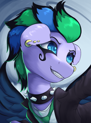 Size: 1560x2100 | Tagged: safe, artist:princess_rari, idw, cirrus cloud, pegasus, pony, g4, bust, clothes, ear piercing, face paint, female, mare, necktie, nose piercing, piercing, portrait, solo