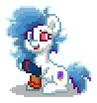 Size: 196x208 | Tagged: safe, oc, oc only, oc:berry ice pop, earth pony, pony, pony town, g4, blue eyes, blue hair, blue mane, blue tail, clothes, digital art, earth pony oc, female, heterochromia, magical gay spawn, mare, offspring, parent:double diamond, parent:party favor, parents:partydiamond, pixel art, raised hoof, red eyes, simple background, sitting, socks, solo, tail, transparent background, white coat