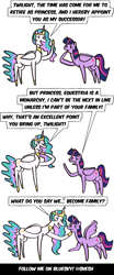 Size: 1000x2400 | Tagged: safe, artist:sneshpone, princess celestia, twilight sparkle, alicorn, pony, g4, 3 panel comic, comic, duo, duo female, female, lesbian, one sided shipping, ship:twilestia, shipping, simple background, twilight sparkle (alicorn), white background