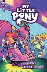 Size: 2063x3131 | Tagged: safe, artist:kate sherron, idw, official comic, captain buck, sunny starscout, earth pony, pony, g5, kenbucky roller derby #5, my little pony: kenbucky roller derby, my little pony: tell your tale, official, spoiler:comic, spoiler:g5, spoiler:g5comic, angry, comic, comic cover, cover, cover art, duo, duo male and female, female, gritted teeth, high res, jojo reference, male, mare, meme, oh you're approaching me, roller derby, roller skates, showdown, skates, sparkles, stallion, teeth