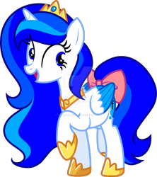 Size: 1280x1441 | Tagged: safe, artist:whiteplumage233, oc, oc only, oc:luna sky, alicorn, pony, bow, colored wings, crown, deviantart watermark, female, jewelry, mare, obtrusive watermark, regalia, simple background, solo, tail, tail bow, transparent background, two toned wings, watermark, wings