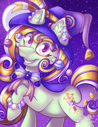 Size: 1200x1553 | Tagged: safe, artist:mychelle, oc, oc only, pony, cape, clothes, hat, solo, witch hat