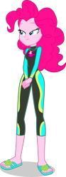 Size: 1422x3803 | Tagged: safe, artist:dustinwatsongkx, pinkie pie, human, equestria girls, g4, clothes swap, curly hair, female, flip-flops, fluttershy's wetsuit, geode of fauna, jewelry, magical geodes, necklace, sandals, simple background, solo, swimsuit swap, transparent background, wetsuit