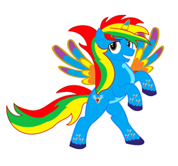 Size: 1537x1433 | Tagged: safe, artist:brightstar40k, oc, oc only, oc:shield wing, alicorn, pony, g4, alicorn oc, horn, male, rainbow power, rearing, simple background, spread wings, white background, wings