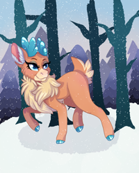 Size: 2400x3000 | Tagged: safe, artist:annuthecatgirl, velvet (tfh), deer, reindeer, them's fightin' herds, cloven hooves, community related, outdoors, snow, snowfall, solo, tree