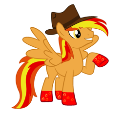 Size: 1393x1325 | Tagged: safe, artist:brightstar40k, oc, oc only, oc:firey ratchet, pegasus, pony, fedora, hat, male, pegasus oc, raised hoof, simple background, solo, white background