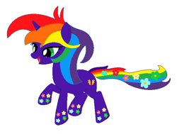 Size: 668x505 | Tagged: safe, artist:brightstar40k, oc, oc only, oc:rainbow flower, unicorn, female, horn, rainbow power, simple background, solo, white background