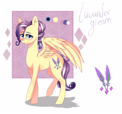 Size: 2288x2145 | Tagged: safe, artist:yozora122, oc, oc only, oc:lavander gleam, pegasus, pony, abstract background, ear piercing, earring, jewelry, magical lesbian spawn, male, next generation, offspring, parent:fluttershy, parent:rarity, parents:flarity, piercing, reference sheet, solo, stallion