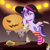 Size: 4000x4000 | Tagged: safe, artist:ghostpikachu, derpibooru exclusive, oc, oc only, oc:dreaming bell, pony, unicorn, g4, base used, candle, choker, clothes, collar, female, halloween, hat, holiday, horn, jack-o-lantern, knife, mare, nightmare night, pumpkin, socks, solo, stockings, striped socks, thigh highs, two toned coat, witch hat