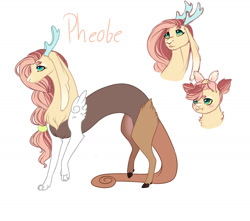 Size: 1700x1500 | Tagged: safe, artist:yozora122, oc, oc only, oc:phoebe, draconequus, hybrid, pony, antlers, female, interspecies offspring, next generation, offspring, parent:discord, parent:fluttershy, parents:discoshy, simple background, solo, white background