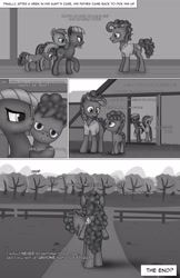 Size: 1989x3072 | Tagged: safe, artist:anonymousandrei, derpibooru exclusive, cheese sandwich, li'l cheese, limestone pie, marble pie, earth pony, pony, comic:life of li'l cheese, g4, aunt and nephew, colt, comic, father and child, father and son, female, foal, male, mare, no catchlights, older, older cheese sandwich, older limestone pie, older marble pie, pie family home, riding, riding a pony, stallion, talking