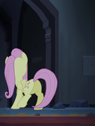 Size: 819x1080 | Tagged: safe, screencap, fluttershy, pegasus, pony, castle mane-ia, g4, butt, cropped, female, flutterbutt, indoors, mare, plot, solo