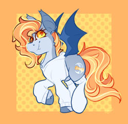 Size: 1950x1886 | Tagged: safe, artist:ezzerie, oc, oc only, oc:snooze, bat pony, pony, bat pony oc, clothes, passepartout, smiling, socks, sweater