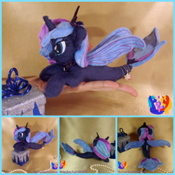 Size: 2000x2000 | Tagged: safe, artist:1stastrastudio, princess luna, alicorn, pony, seapony (g4), g4, blue eyes, blue mane, blue tail, crown, dorsal fin, female, fin, fin wings, fins, fish tail, horn, irl, jewelry, lidded eyes, peytral, photo, plushie, regalia, seaponified, seapony luna, smiling, solo, species swap, tail, wings