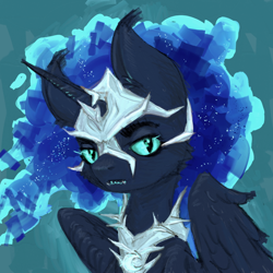 Size: 1056x1056 | Tagged: safe, artist:kovoranu, nightmare moon, alicorn, pony, mlp fim's fourteenth anniversary, g4, bust, fangs, portrait, solo