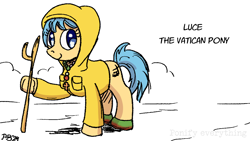 Size: 1200x675 | Tagged: safe, artist:pony-berserker, derpibooru exclusive, earth pony, pony, boots, catholicism, cross, cross necklace, current events, female, jewelry, jubilee 2025, luce, necklace, ponified, raincoat, shoes, that was fast, vatican