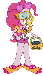 Size: 1941x3405 | Tagged: safe, artist:christian soto, pinkie pie, equestria girls, equestria girls specials, g4, my little pony equestria girls: better together, my little pony equestria girls: forgotten friendship, bare shoulders, clothes, female, flippers, goggles, halloween, holiday, one-piece swimsuit, pumpkin bucket, simple background, sleeveless, snorkel, solo, sunglasses, swim mask, swimsuit, transparent background, trick or treat, water wings