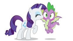 Size: 1920x1080 | Tagged: safe, artist:georgegarza01, rarity, spike, dragon, pony, unicorn, g4, age difference, blushing, cheek kiss, cute, duo, duo male and female, eyes closed, female, horn, kissing, male, raribetes, ship:sparity, shipping, shocked, simple background, spikabetes, spikelove, straight, transparent background, vector, winged spike, wings