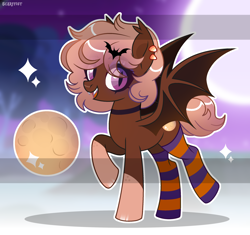 Size: 2550x2400 | Tagged: safe, artist:scarffist, derpibooru exclusive, oc, oc only, bat, bat pony, pony, adoptable, base used, bat pony oc, bat wings, big eyes, blonde, blonde hair, blonde mane, blonde tail, choker, clothes, cute, cutie mark, ear piercing, gritted teeth, halloween, happy, holiday, looking at you, moon, piercing, purple eyes, short hair, short mane, short tail, smiling, smiling at you, socks, solo, sparkles, spread wings, striped socks, tail, teeth, wings