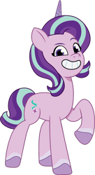 Size: 630x1162 | Tagged: safe, artist:prixy05, starlight glimmer, pony, unicorn, g4, g5, my little pony: tell your tale, female, g4 to g5, generation leap, grin, horn, mare, raised hoof, simple background, smiling, solo, transparent background, vector