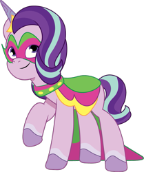 Size: 819x978 | Tagged: safe, artist:prixy05, starlight glimmer, pony, unicorn, g4, g5, my little pony: tell your tale, ponykind parade-emonium, female, g4 to g5, generation leap, horn, mare, mask, ponykind parade, raised hoof, simple background, solo, transparent background, vector