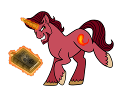 Size: 2048x1536 | Tagged: safe, alternate character, alternate version, artist:melspyrose, lord tirek, oc, oc:fire star, oc:proteus, pony, unicorn, g4, beard, book, description, evil smile, facial hair, glowing, glowing horn, horn, implied grogar, levitation, magic, male, no shading, ponified, simple background, smiling, solo, species swap, stallion, story included, telekinesis, transparent background, unshorn fetlocks