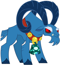 Size: 5178x5665 | Tagged: safe, artist:banecame244, grogar, goat, g4, bell, cloven hooves, grogar's bell, male, real grogar, red eyes, simple background, transparent background, vector