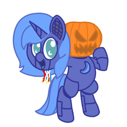 Size: 1000x1000 | Tagged: safe, artist:theunidentifiedchangeling, princess luna, alicorn, gynoid, pony, robot, robot pony, mlp fim's fourteenth anniversary, g4, bipedal, broken, crescent moon, decapitated, female, filly, filly luna, foal, halloween, happy, holding head, holiday, jack-o-lantern, mechabare, moon, princess lunabot, pumpkin, simple background, smiling, solo, transparent background, wingding eyes, wires, woona, woonabot, younger