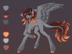 Size: 1247x931 | Tagged: safe, artist:reminati_27, oc, oc only, oc:reminati, pegasus, pony, armband, chest fluff, concave belly, ear piercing, earring, eye scar, facial scar, feathered fetlocks, female, jewelry, leonine tail, looking at you, mare, necklace, piercing, reference sheet, scar, smiling, solo, spread wings, tail, thin, wings