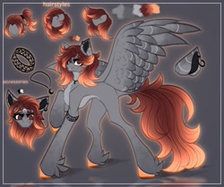 Size: 1093x912 | Tagged: safe, artist:reminati_27, oc, oc only, oc:reminati, pegasus, pony, armband, ear piercing, earring, eye scar, facial scar, female, fetlock tuft, jewelry, leonine tail, mare, necklace, piercing, reference sheet, scar, solo, tail