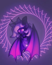 Size: 709x894 | Tagged: safe, artist:reminati_27, oc, oc only, alicorn, bat pony, bat pony alicorn, abstract background, alicorn oc, bat wings, bust, choker, ear piercing, earring, female, horn, horn jewelry, jewelry, mare, necklace, piercing, wings