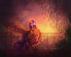 Size: 1104x890 | Tagged: safe, artist:reminati_27, oc, oc only, pegasus, pony, choker, female, mare, spread wings, sunrise, unshorn fetlocks, wings