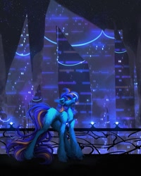 Size: 813x1018 | Tagged: safe, artist:reminati_27, oc, oc only, earth pony, pony, city, cityscape, solo, unshorn fetlocks