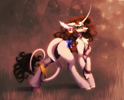 Size: 1111x897 | Tagged: safe, artist:reminati_27, oc, oc only, pony, unicorn, choker, curved horn, female, horn, jewelry, leonine tail, mare, necklace, solo, tail, unshorn fetlocks, wristband