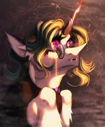 Size: 516x622 | Tagged: safe, artist:reminati_27, oc, oc only, pony, unicorn, bust, clothes, fangs, glasses, horn