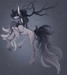 Size: 1080x1206 | Tagged: safe, artist:reminati_27, oc, oc only, pony, antlers, concave belly, female, horn, horn jewelry, jewelry, mare, slender, solo, thin, unshorn fetlocks