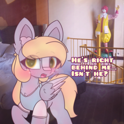 Size: 2664x2662 | Tagged: safe, artist:sodapop sprays, part of a set, derpy hooves, pegasus, pony, series:derpy can't catch a break, g4, clown, indoors, mcdonald's, part of a series, ronald mcdonald