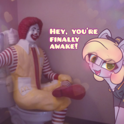 Size: 2664x2664 | Tagged: safe, artist:sodapop sprays, part of a set, derpy hooves, pegasus, pony, series:derpy can't catch a break, g4, bathroom, clown, imminent everything, indoors, mcdonald's, part of a series, ronald mcdonald