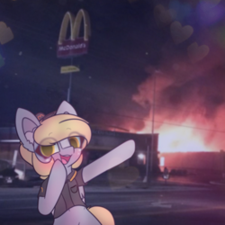 Size: 2664x2664 | Tagged: safe, artist:sodapop sprays, part of a set, derpy hooves, pegasus, pony, series:derpy can't catch a break, g4, doodle dance, mcdonald's, meme, outdoors, part of a series