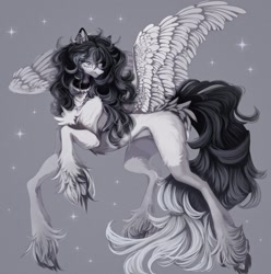 Size: 1431x1444 | Tagged: safe, artist:reminati_27, oc, oc only, pegasus, pony, choker, concave belly, ear piercing, earring, female, jewelry, mare, necklace, piercing, solo, spread wings, thin, unshorn fetlocks, wings