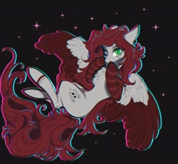 Size: 2171x1998 | Tagged: safe, artist:reminati_27, oc, oc only, pegasus, pony, black sclera, chest fluff, female, flying, heterochromia, mare, solo