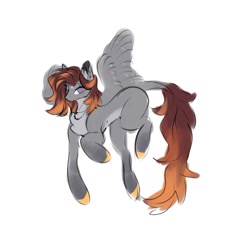 Size: 1445x1517 | Tagged: safe, artist:reminati_27, oc, oc only, oc:reminati, pegasus, pony, chest fluff, ear piercing, earring, female, flying, jewelry, leonine tail, mare, necklace, piercing, simple background, solo, tail, white background