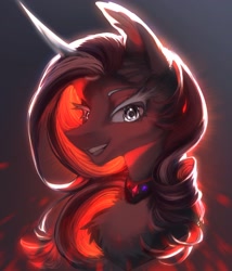 Size: 1898x2221 | Tagged: safe, artist:reminati_27, oc, oc only, pony, unicorn, backlighting, chest fluff, choker, female, horn, mare, solo